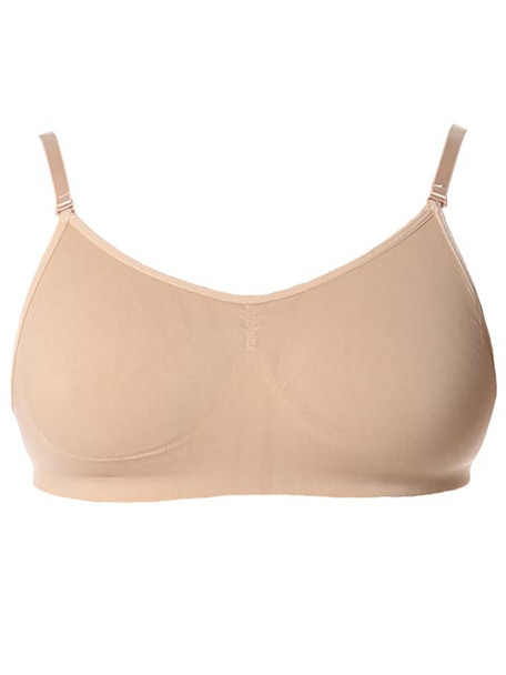 Front view of Studio 7 Dancewear Girls Convertible Dance Bra in flesh tone with flesh front straps