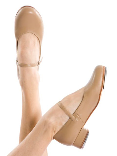 Energetiks children’s low heel tap shoe in tan leather with reinforced strap