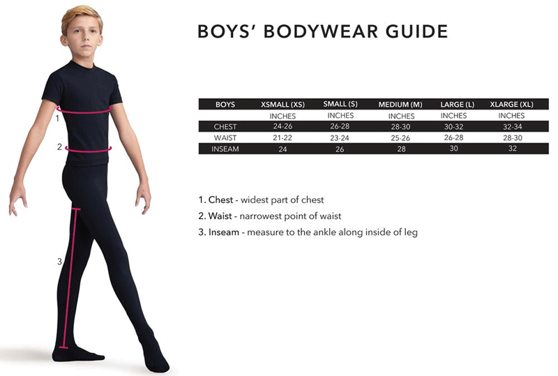 Capezio Clothing Size Charts