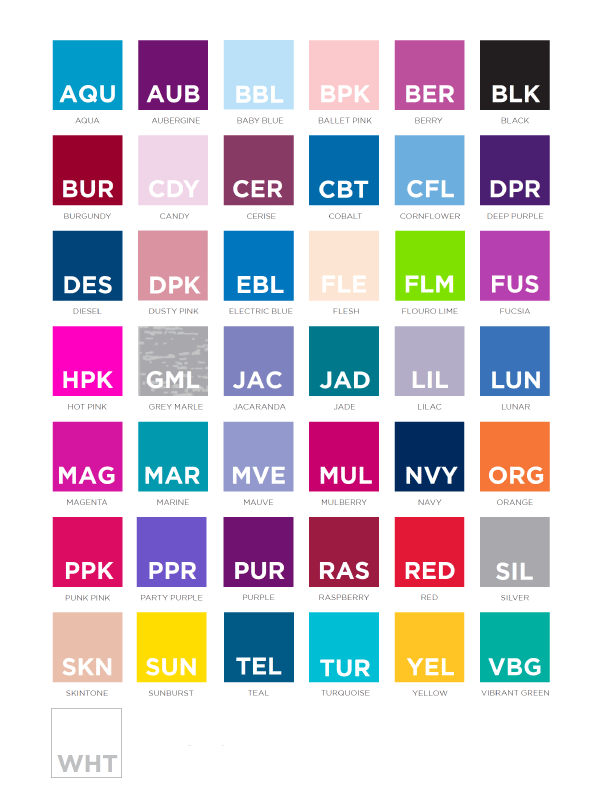 Energetiks Dancewear Colour Guide