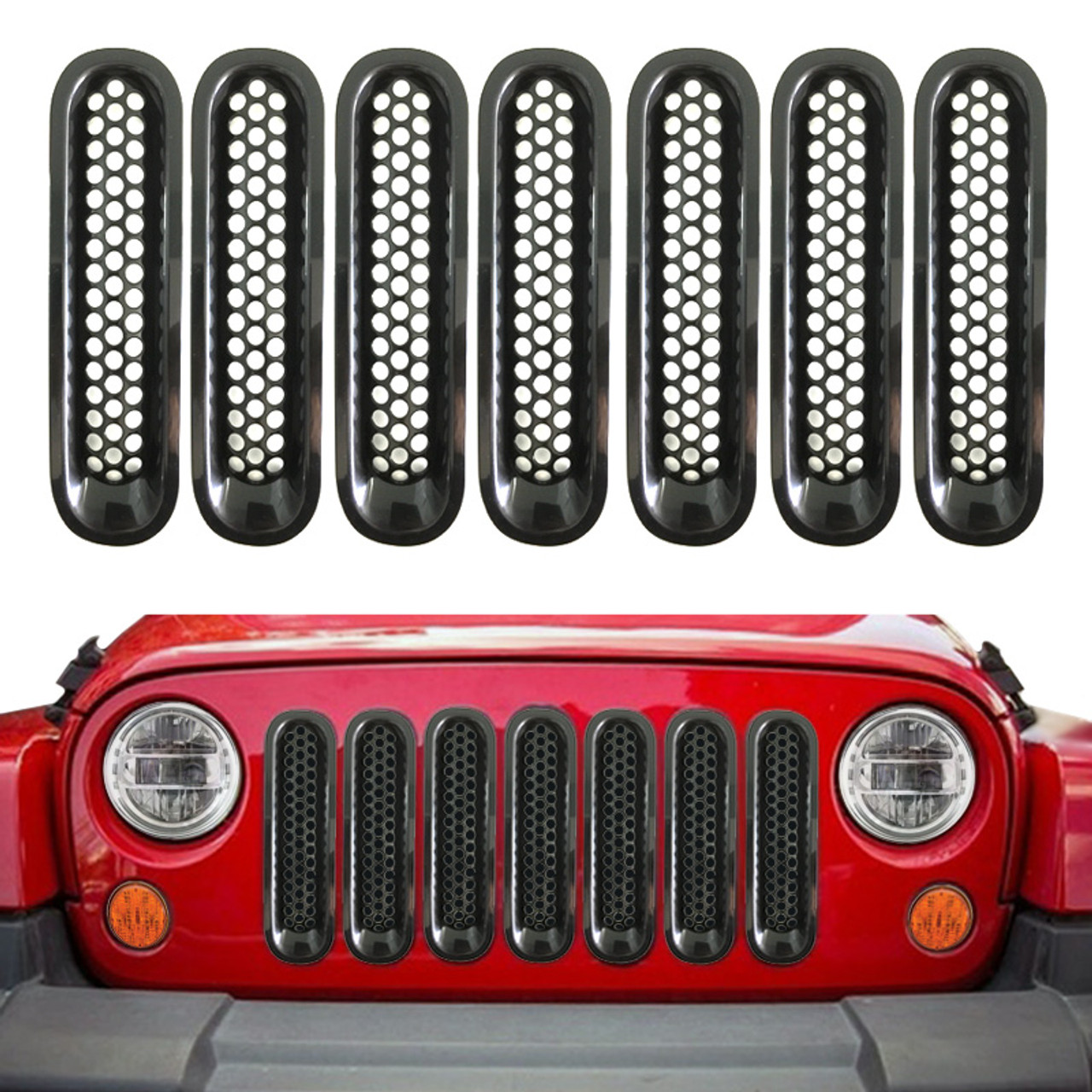 Jeep Wrangler JK 2007-2017 Black Front Grille Inserts - 7pcs