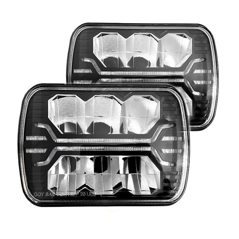 5" x 7" 80W LED DOT High/Low Headlight SET w/WHITE DRL and AMBER Signal