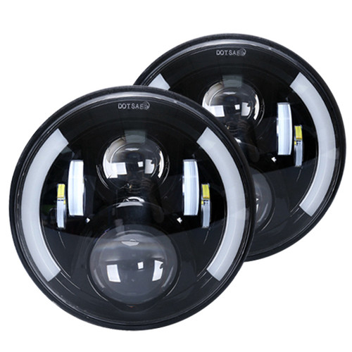7" 120W DOT SAE H/L CREE LED Side Halo White DRL with Amber Signal Light - front