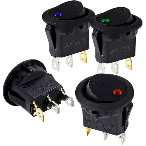 Toggle Switch Round 12V ON/OFF with LED indicator light - side view