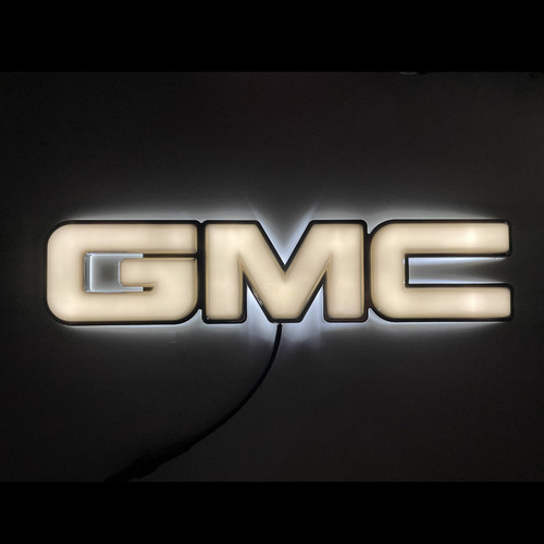 GMC Dynamic Moving LED 34cm x 7.5cm Chrome Plastic Badge/Emblem/Logo - ON