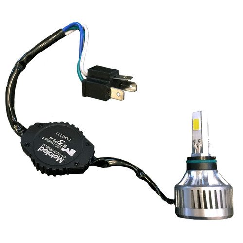 M3 Plus 3-sided Motorbike LED Headlight Bulb with fan and external LED driver and an H4 power connector