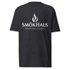 SmōkHaus premium heavyweight tee in white - back view showing logo placement