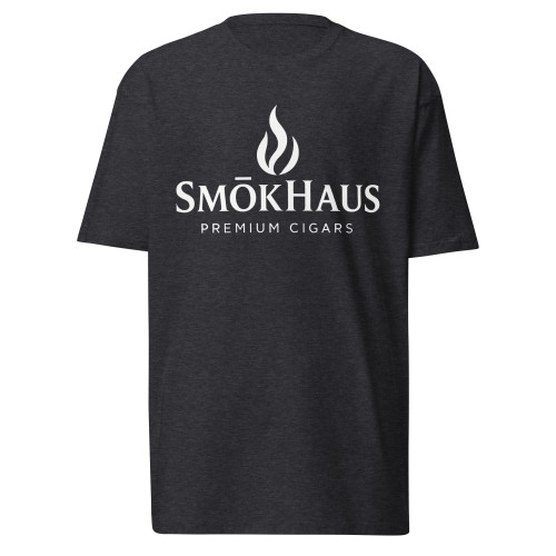 SmōkHaus premium heavyweight tee in white - back view showing logo placement