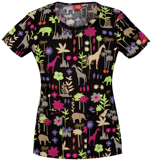 Dickies Medical 82827C Filipina Estampada con Cuello Redondo para Mujer