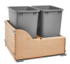  Rev-A-Shelf Double 35 Qt. Pull-Out Bottom Mount Wood and Silver Waste Container with Soft-Close Slides 4WCSC-2135DM-2 