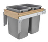  Rev-A-Shelf Double 35 Qt. Pullout Top Mount Wood and Silver Waste Container with Ball-Bearing Soft-Close Slides 4WCTM-18BBSCDM2 
