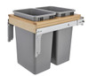  Rev-A-Shelf Double 50 Qt. Pullout Top Mount Wood and Silver Waste Container with Ball-Bearing Soft-Close Slides 4WCTM-2150BBSCDM-2 
