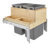  Rev-A-Shelf WDouble 50 Qt. Pullout Top Mount Wood and Silver Waste Container with Ball-Bearing Soft-Close Slides 4WCTM-2450BBSCDM-2 