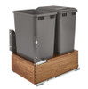  Rev-A-Shelf Walnut Bottom Mount Waste Pullout w/Double Orion Gray 50 qt. Containers and MOVENTO Soft-Close for 18" Full Height Base 4WC-WN-2150DM2-SC 
