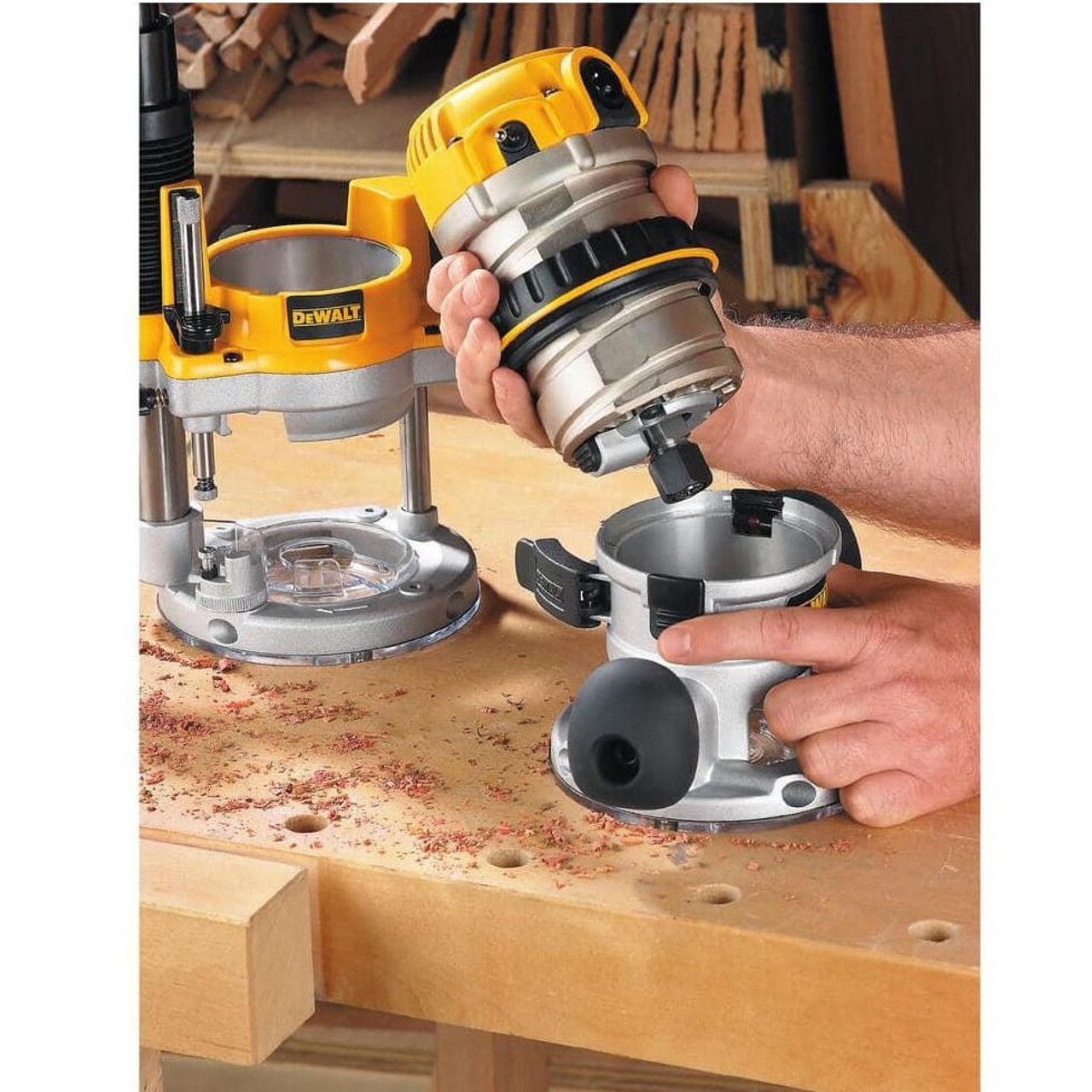 Dewalt DEWALT Router, Fixed/Plunge Base Kit, Variable Speed, Soft Start, 2-1/4-Hp DW618PKB 