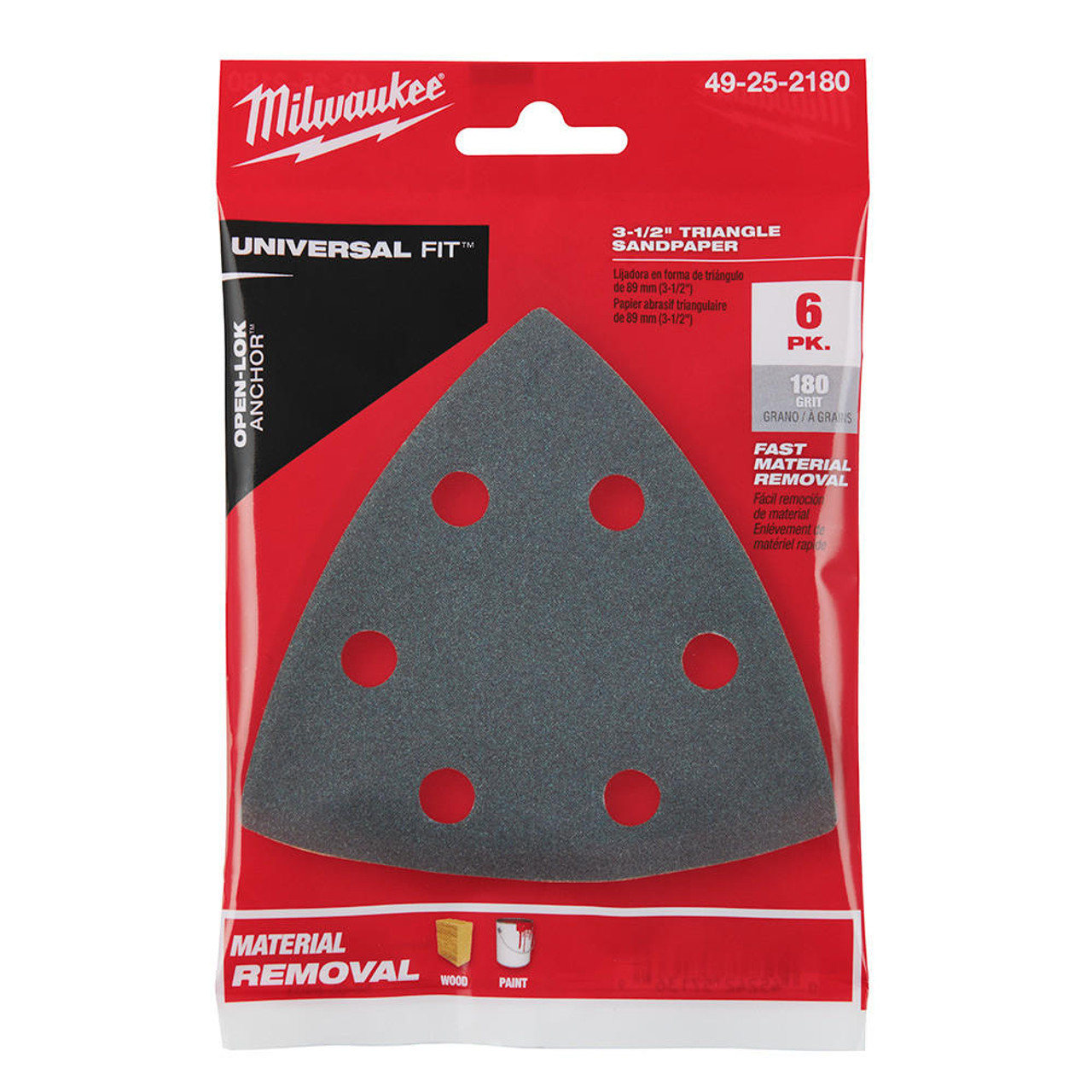  Milwaukee 3-1/2" 180 Grit Triangle Sandpaper 6PK 49-25-2180 