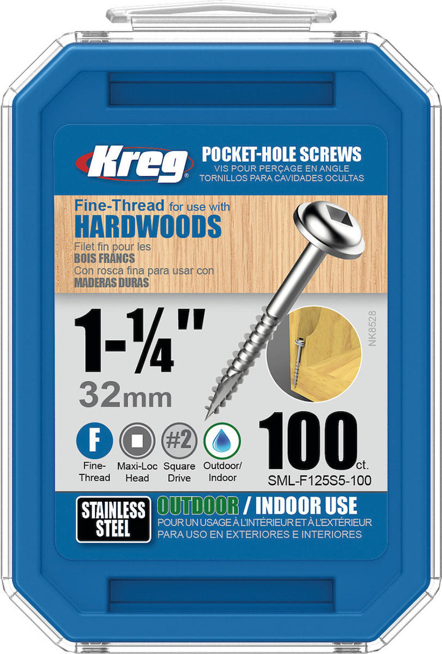  KREG Zinc Pocket-Hole Screws #7 Fine-Thread Maxi-Loc 1-1/4" or 1-1/2" Several Count Choices SML-F Series 