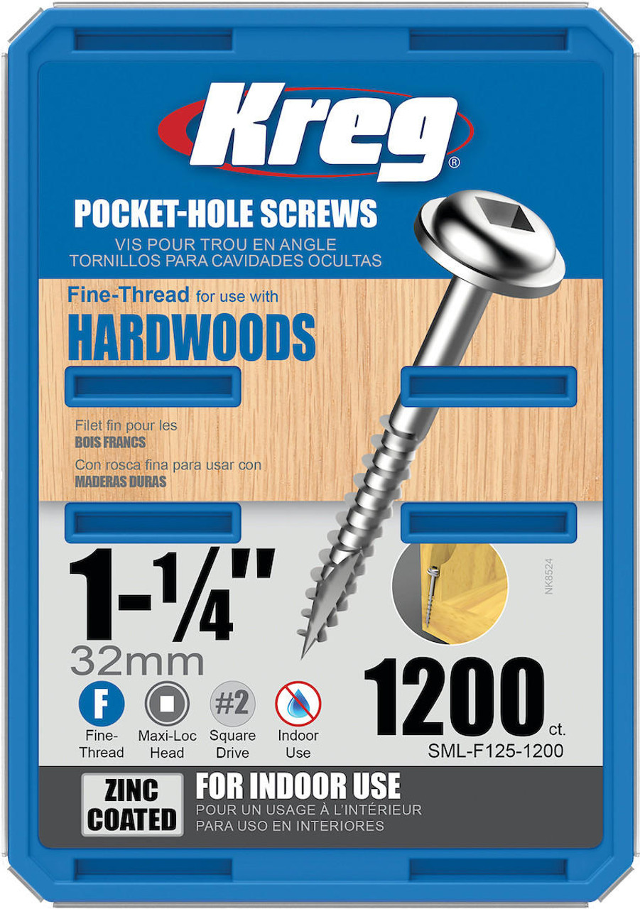  KREG Zinc Pocket-Hole Screws #7 Fine-Thread Maxi-Loc 1-1/4" or 1-1/2" Several Count Choices SML-F Series 