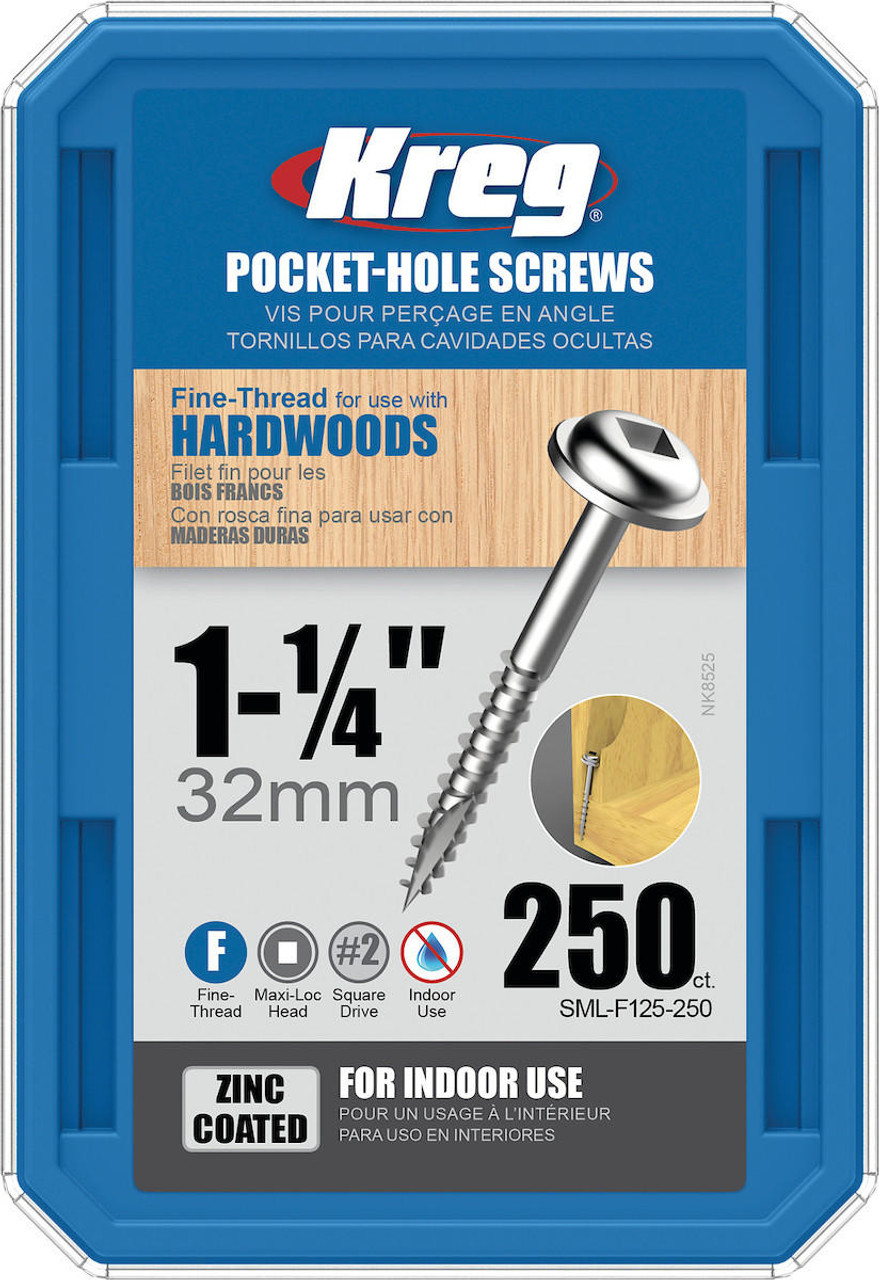  KREG Zinc Pocket-Hole Screws #7 Fine-Thread Maxi-Loc 1-1/4" or 1-1/2" Several Count Choices SML-F Series 