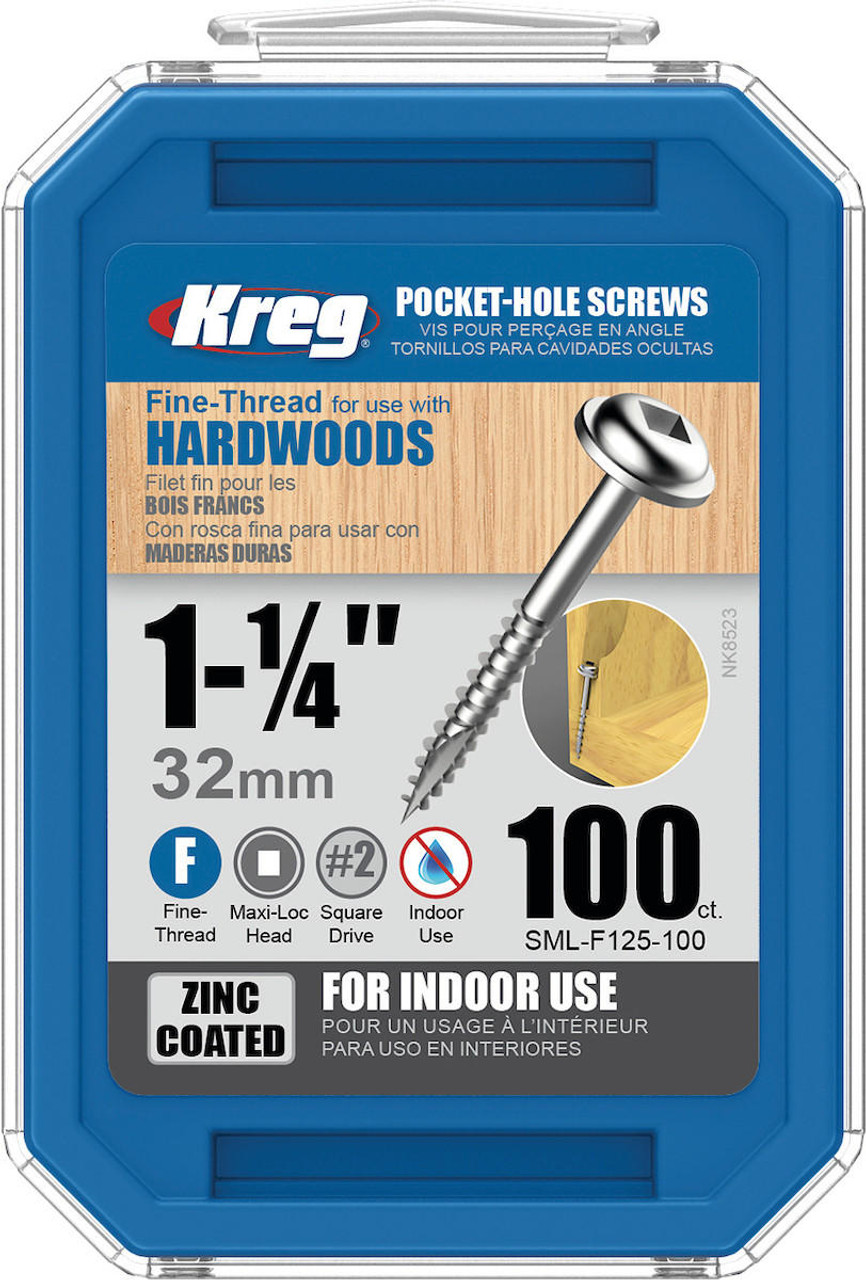  KREG Zinc Pocket-Hole Screws #7 Fine-Thread Maxi-Loc 1-1/4" or 1-1/2" Several Count Choices SML-F Series 