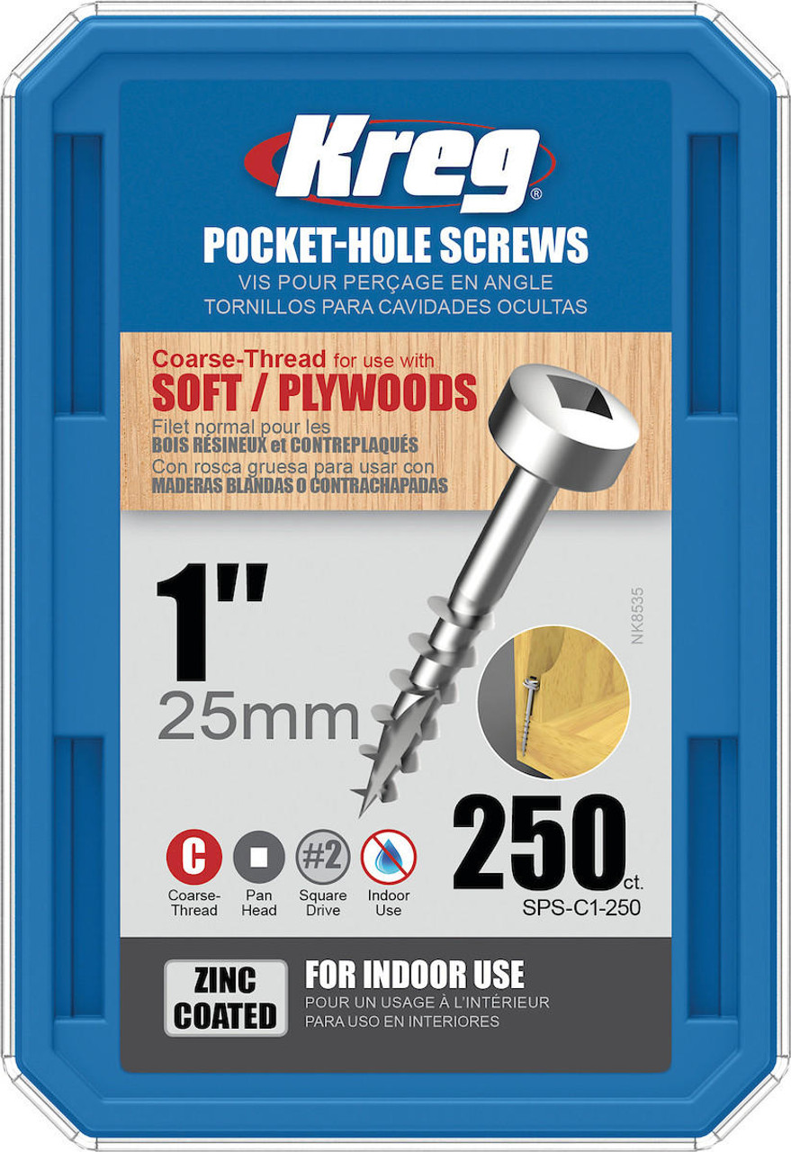  KREG Zinc Pocket-Hole Screws 1" x#7 Coarse-Thread Pan Head Several Counts SPS-C1 Series 