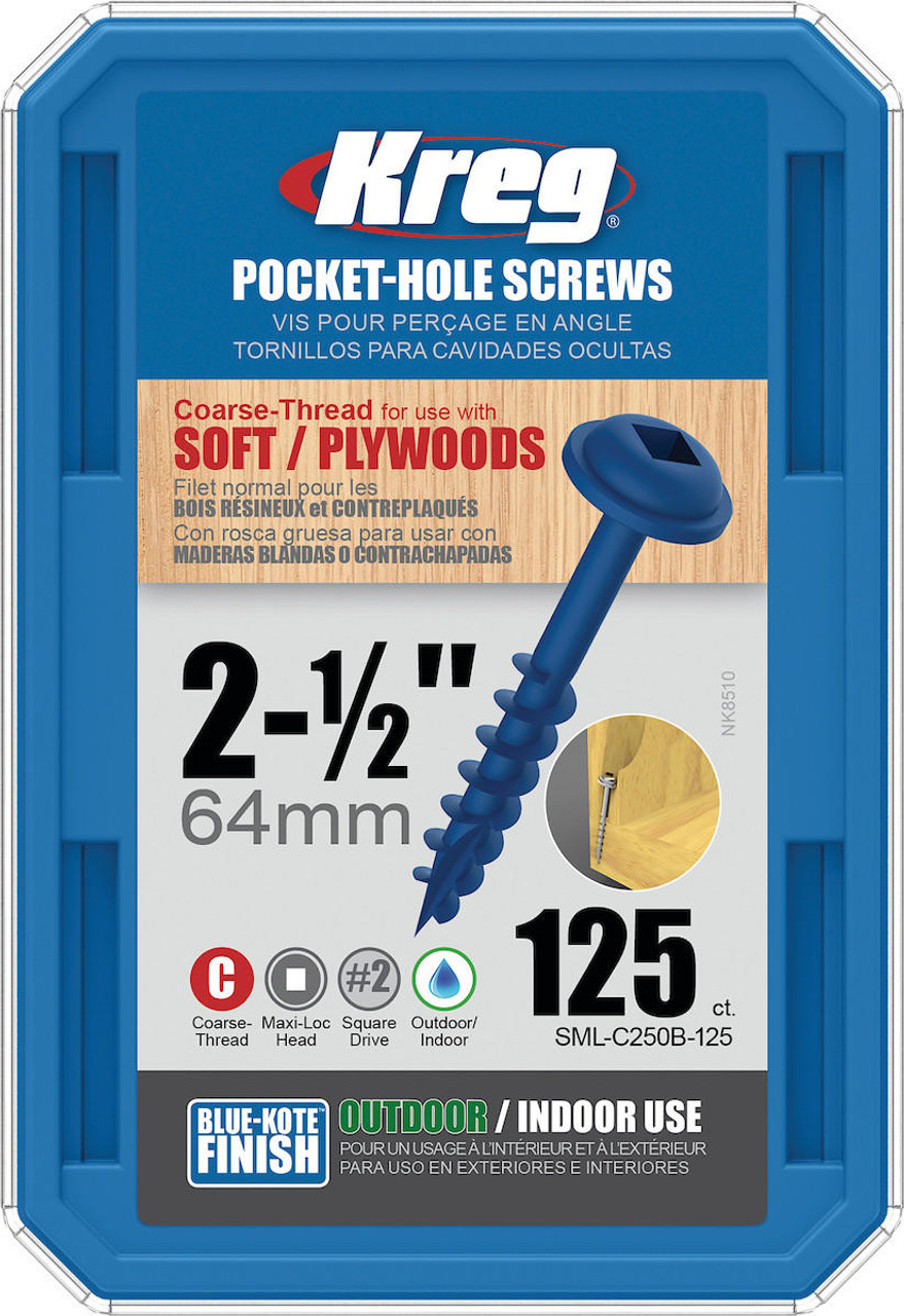  KREG Blue-Kote Pocket-Hole Screws #8 Coarse-Thread Maxi-Loc 1-1/4" - 1-1/2" - 2" - 2-1/2" Several Counts SML-C Series 