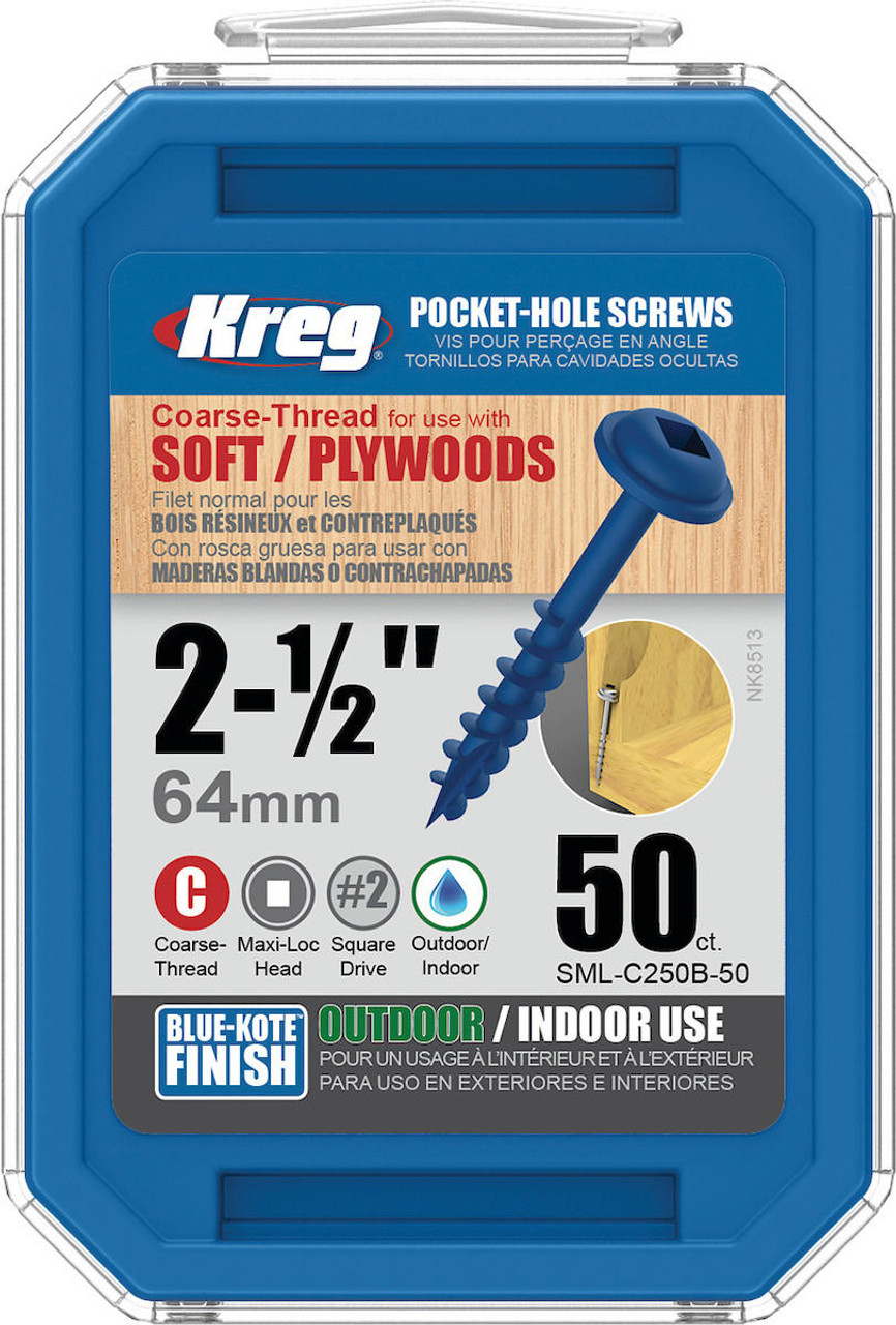  KREG Blue-Kote Pocket-Hole Screws #8 Coarse-Thread Maxi-Loc 1-1/4" - 1-1/2" - 2" - 2-1/2" Several Counts SML-C Series 