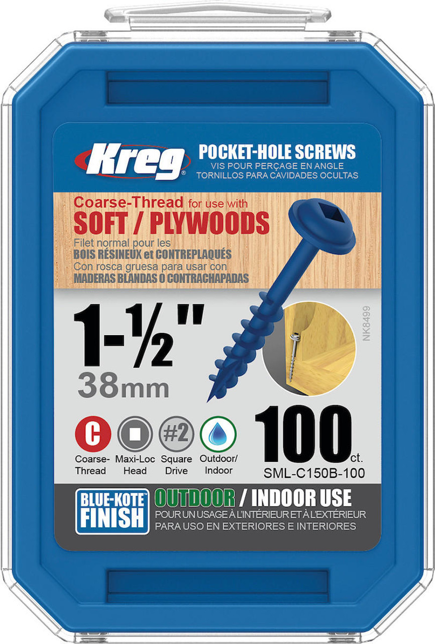  KREG Blue-Kote Pocket-Hole Screws #8 Coarse-Thread Maxi-Loc 1-1/4" - 1-1/2" - 2" - 2-1/2" Several Counts SML-C Series 