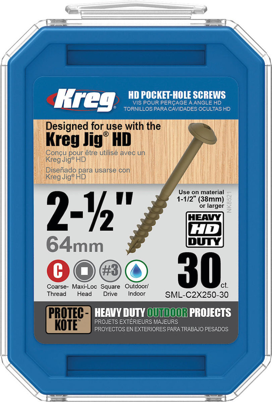  KREG HD Protec-Kote Pocket-Hole Screws #14 Coarse-Thread, Maxi-Loc Head 2-1/2" or 4" 