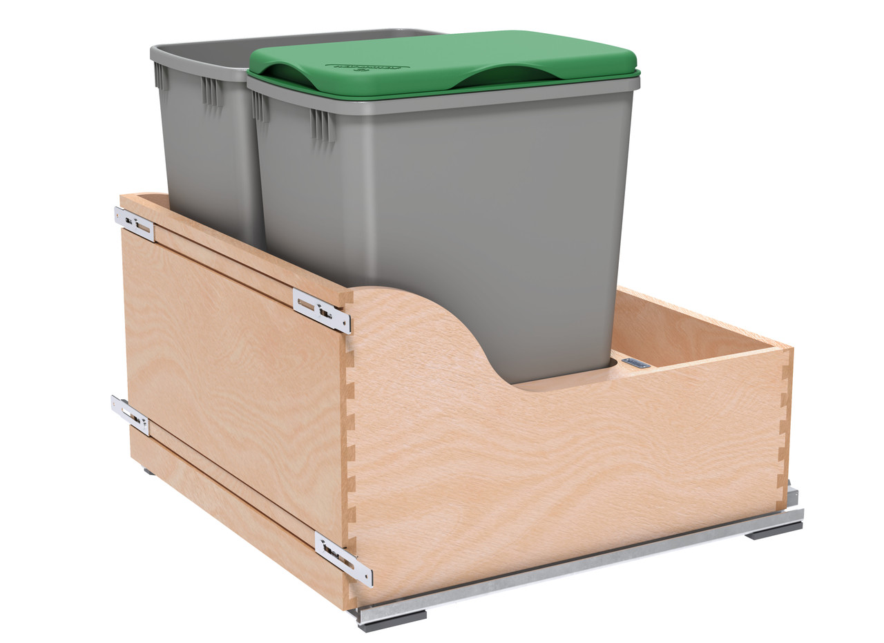Rev-A-Shelf Double 32 Qt. Pull-Out Bottom Mount Wood Waste Container with Soft-Close Slides 4WCSC-2432DM-2