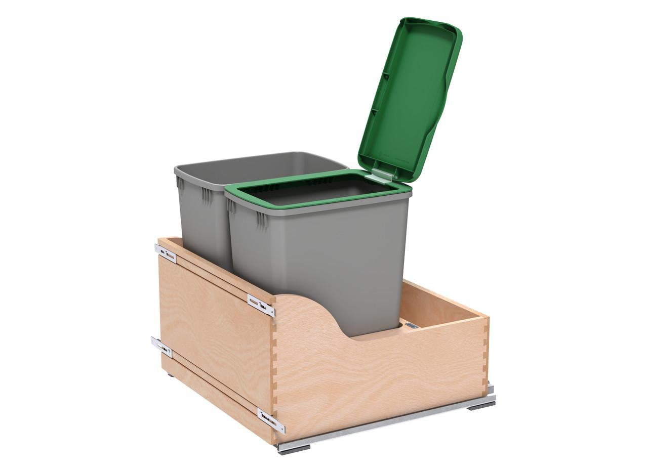  Rev-A-Shelf Double 32 Qt. Pull-Out Bottom Mount Wood Waste Container with Soft-Close Slides 4WCSC-2432DM-2 