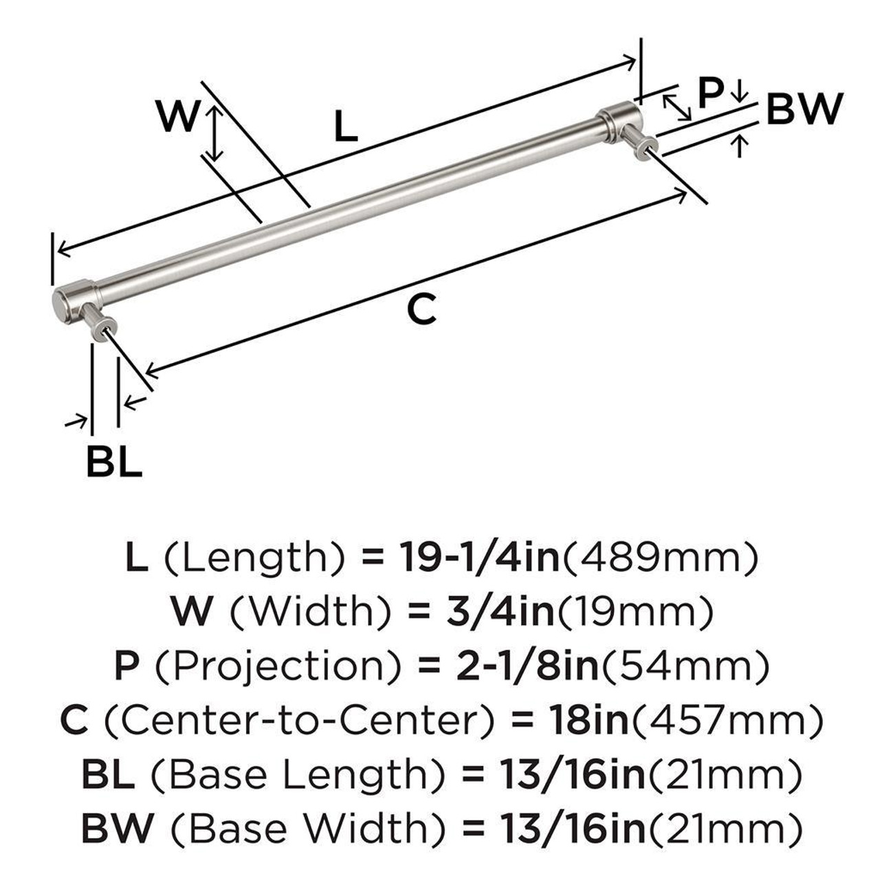  Amerock Faircrest 18 inch (457mm) Center-to-Center Appliance Pull BP37471 