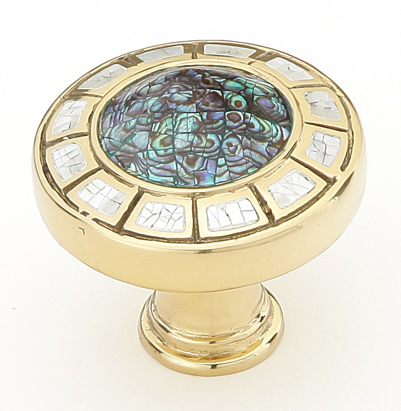 Schaub Fair Isle 1-1/2" Diameter Imperial Shell, White Mother of Pearl, Polished Brass