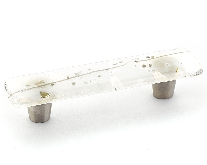 Schaub Ice Glass Rectangular Pull 4-1/2" Overall Length with Brushed Stainless Steel Posts, 3" Center to Center