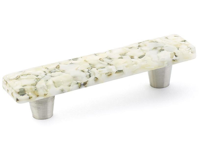  Schaub Ice Glass Rectangular Pull 4-1/2" Overall Length with Brushed Stainless Steel Posts, 3" Center to Center 