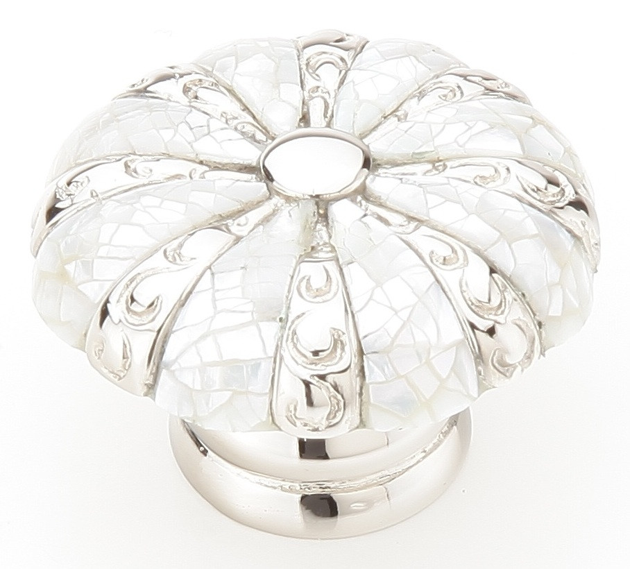Schaub Symphony Round Knob Mother of Pearl Polished Nickel 1-3/8" diameter