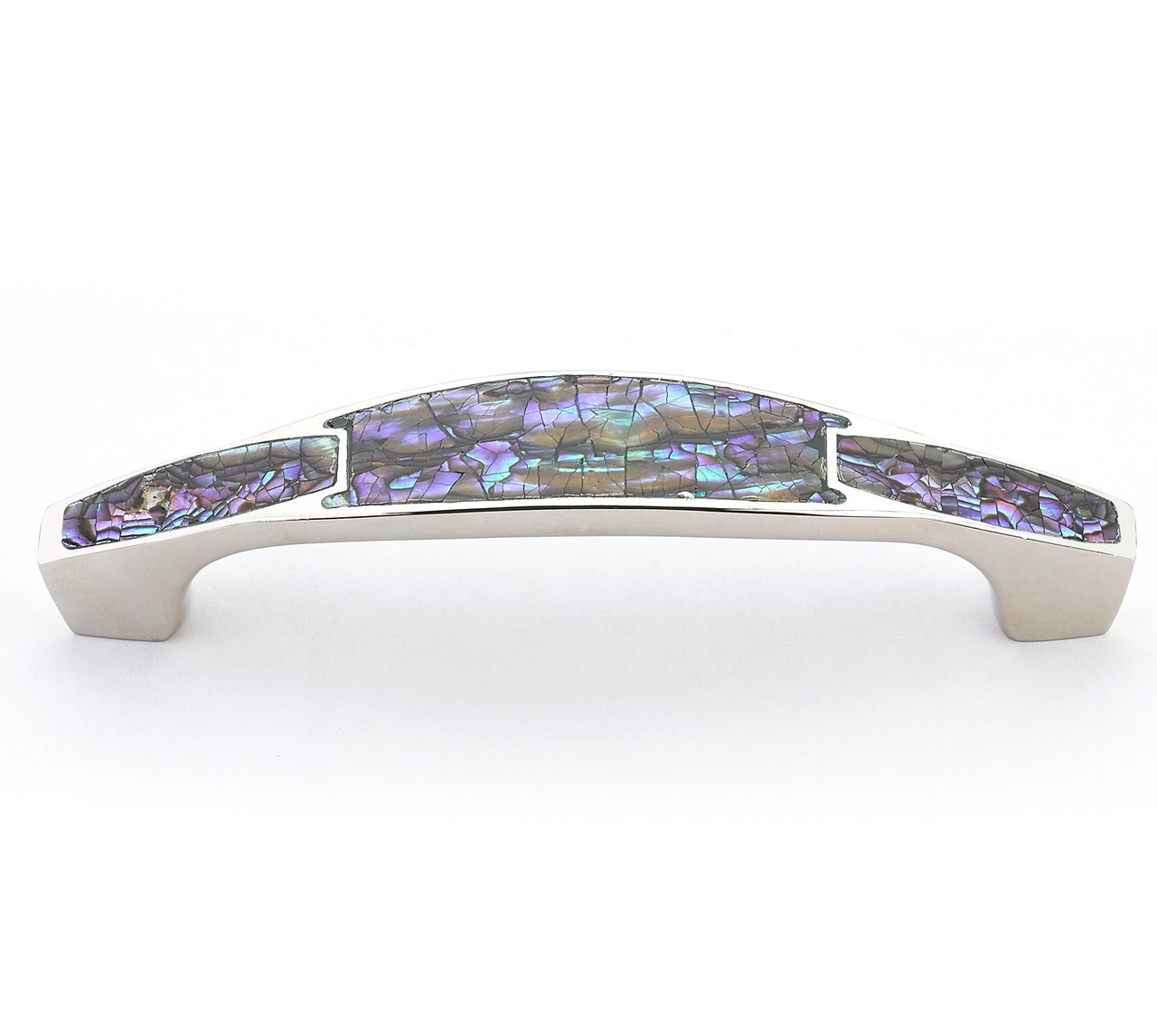 Schaub Symphony Arched Pull Imperial Shell Polished Nickel 4" Centers 4-3/4" Overall Length