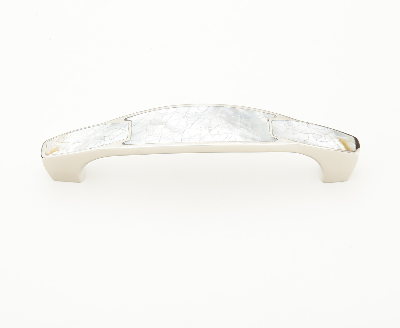 Schaub Symphony Arched Pull Schaub Symphony Arched Pull Mother of Pearl Polished Nickel 4" Centers 4-3/4" Overall Length