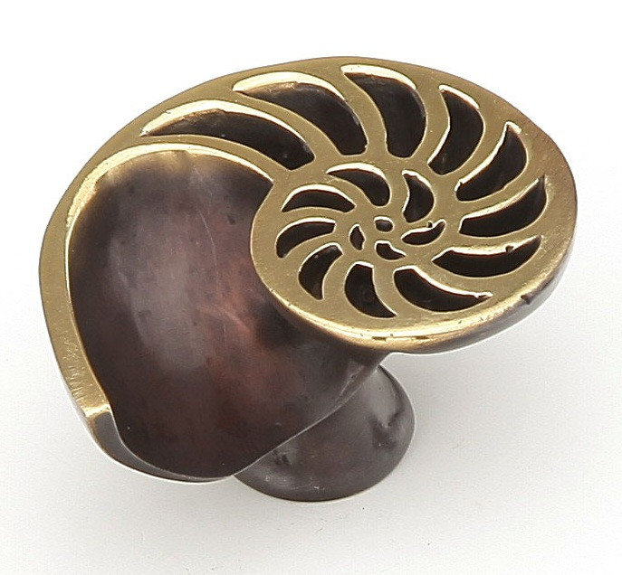 Schaub Symphony, Knob, Shell, Right, Polished Brass, Dark Bronze, 1-1/2" x 1-1/4" diameter