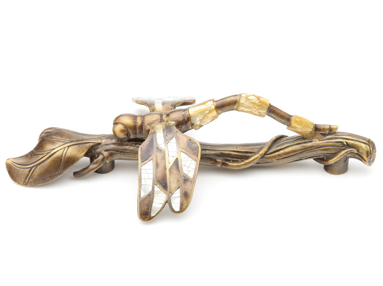 Schaub Symphony, Dragonfly-Twig Pull, Art Designs Pull Mother of Pearl/Tiger Penshell Inlay with a  Estate Dover finish