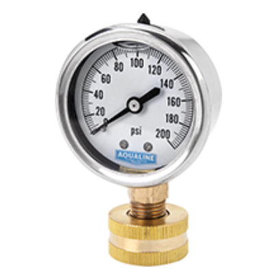 Aqualine Liquid Glycerine Filled Pressure Gauge 2-1/2" Face Hose Swivel Mount 0-200PSI