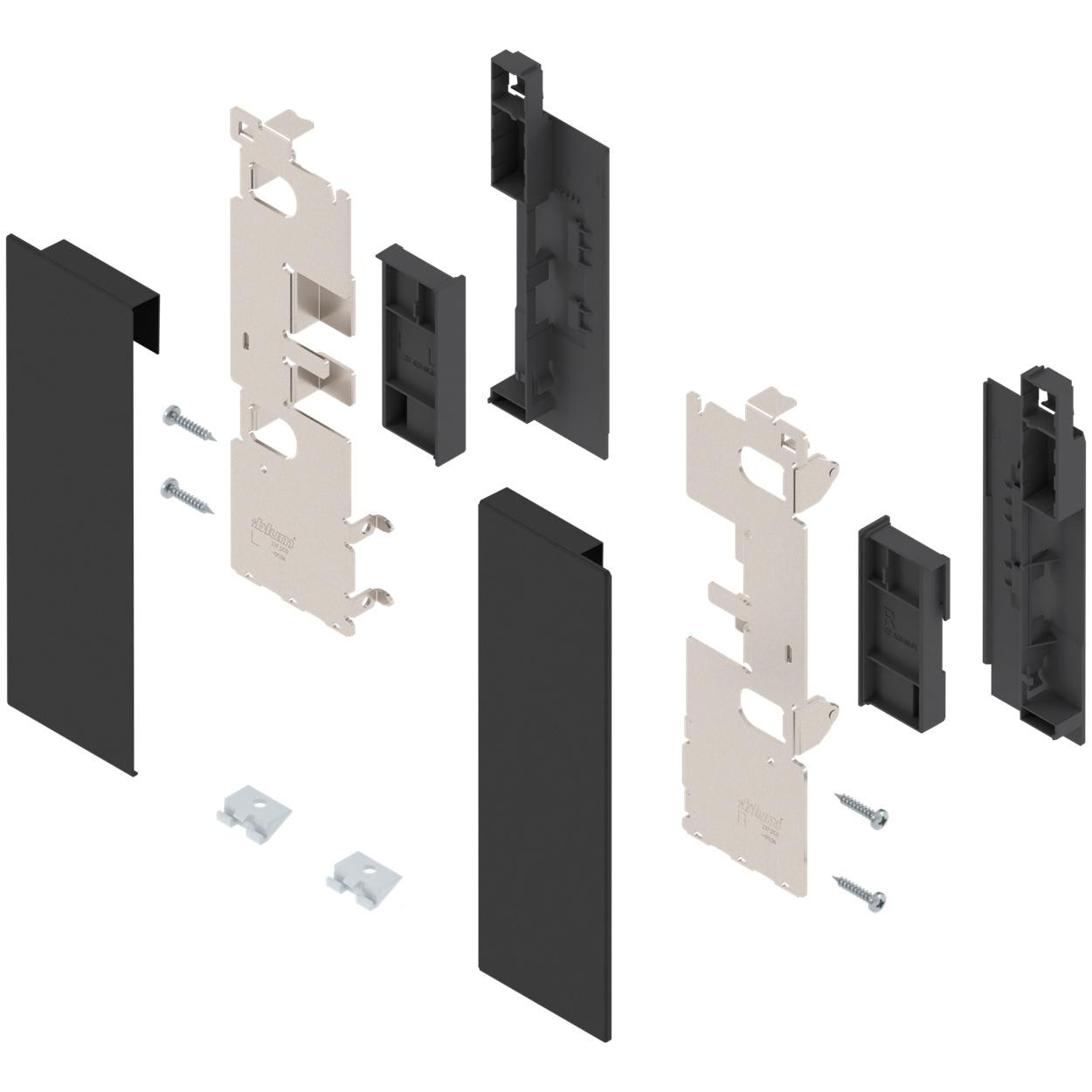 Blum LEGRABOX ZI7.2CS0 front fixing bracket, height C, interior roll-out for design element, right+left Carbon Black Matt 