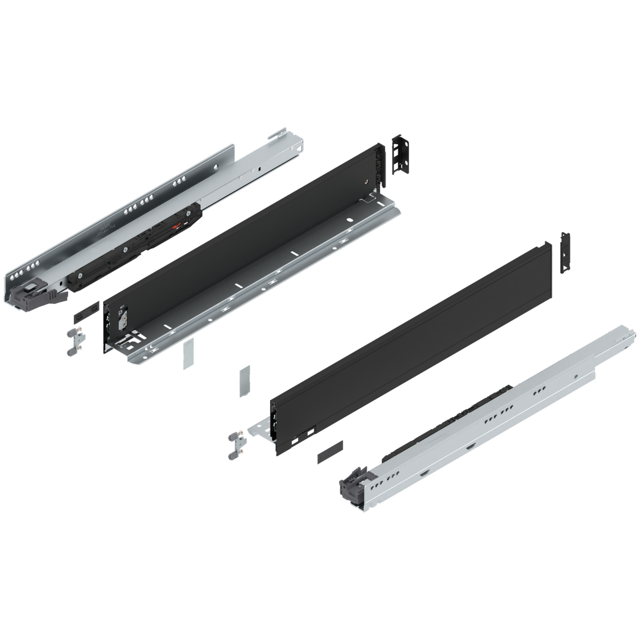 Blum 770M Series LEGRABOX Kit 125 Lb Capacity Full Extension 106mm Height 11-22 Inch Carbon Black Matt