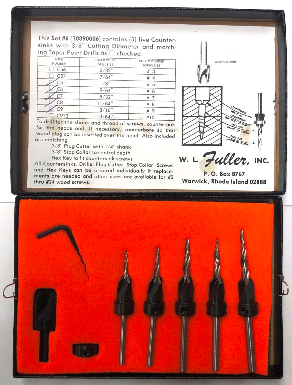 WL Fuller 10390006 Type C Combination Countersink and Taper Point Drill Set