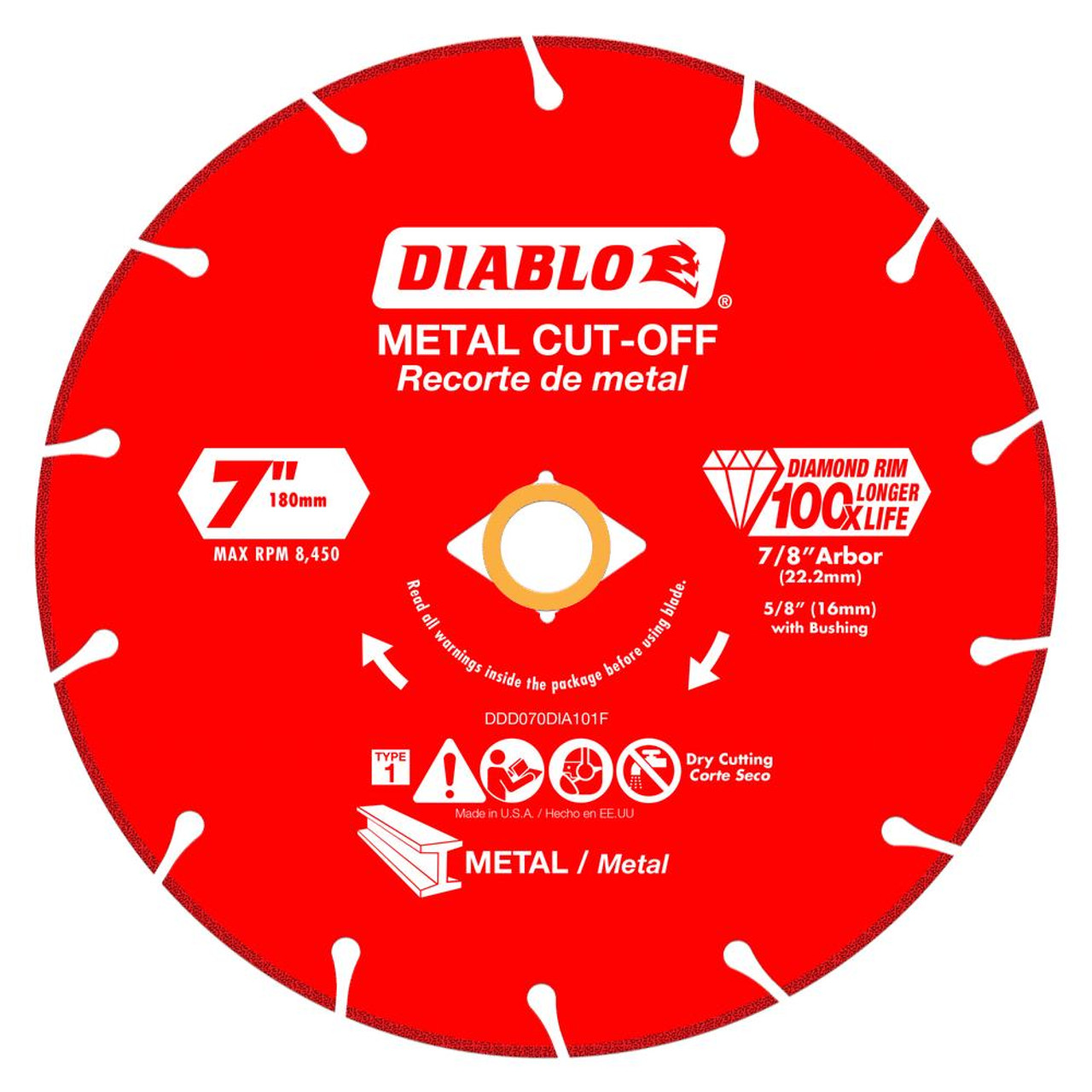  Freud Diablo  7 in. Diamond Metal Cut-Off Blade 5/8",7/8" Arbor 