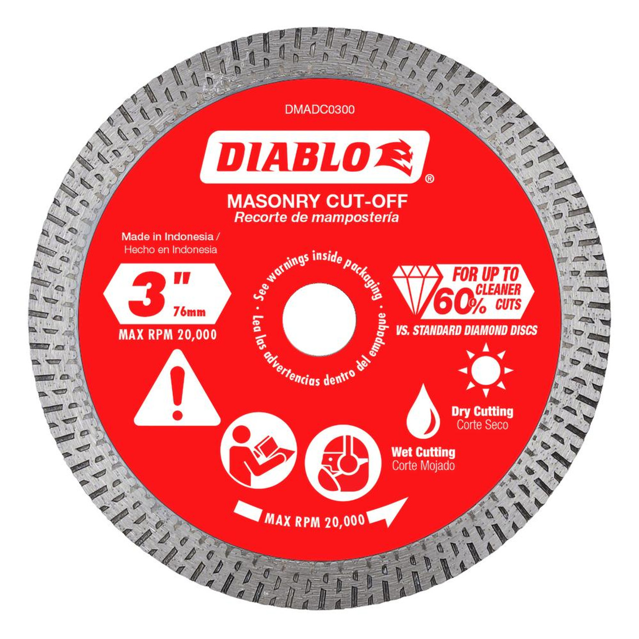  Freud Diablo 3 in. Diamond Continuous Rim Cut-Off Discs for Masonry DMADC0300 