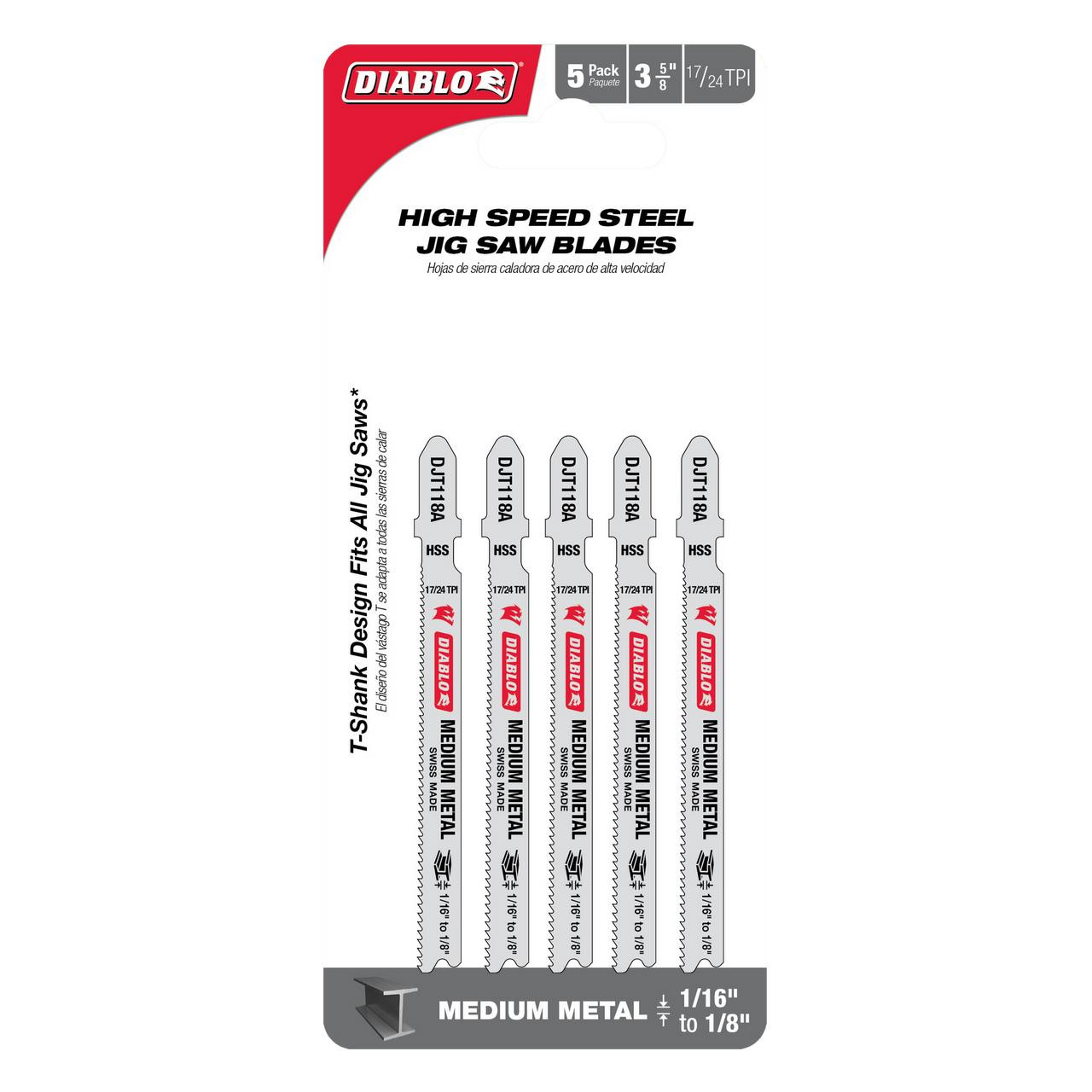 Freud Diablo 3-5/8 in. 17/24 TPI High Speed Steel T-Shank Jig Saw Blades for DJT118A5 