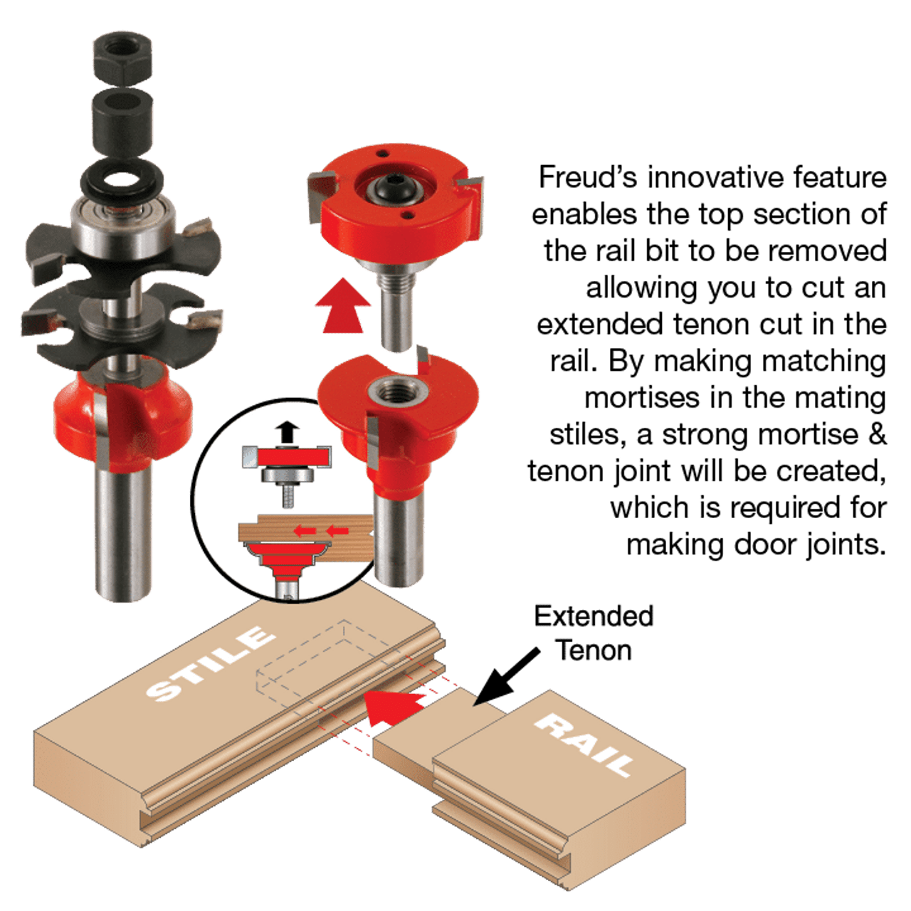 Freud 1-11/16" Premier Adjustable Rail & Stile Bit - Round Over 99-760