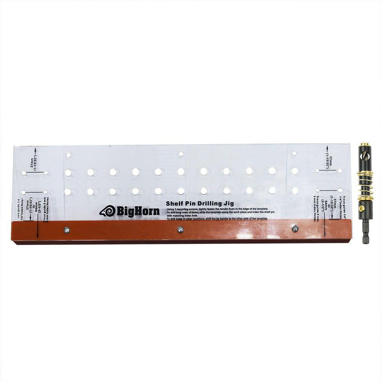 Big Horn Tools Big Horn Shelf Pin Drilling Jig with 1/4 Inch & 5mm Self Centering Bits 19653 
