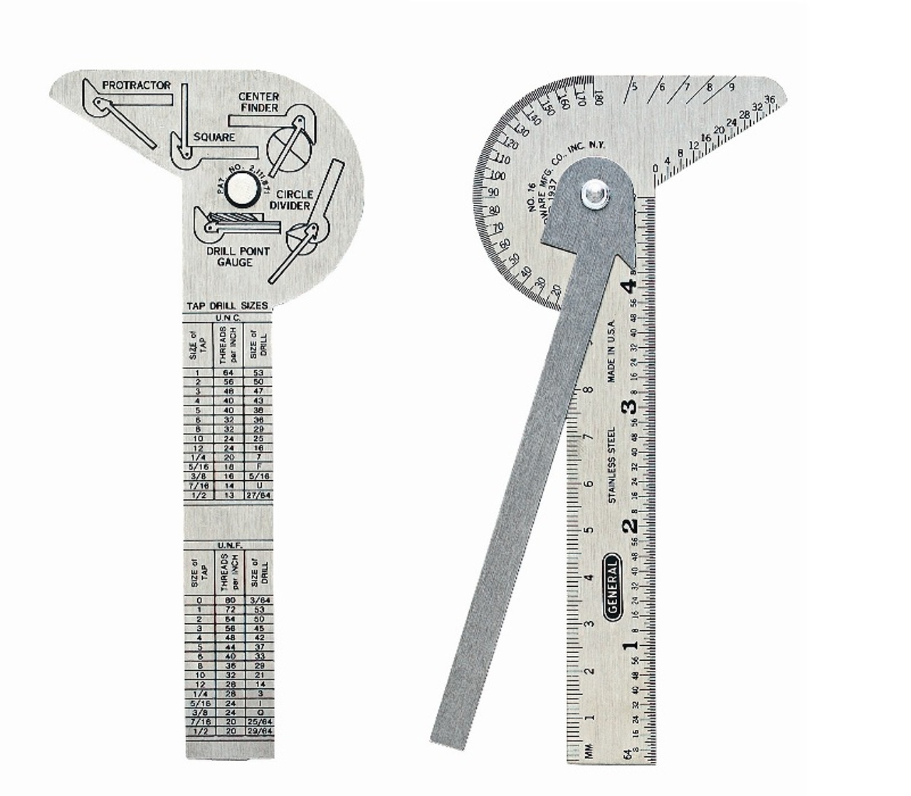 General ANGLE-IZER Pocket-Sized 6-In-1 Multi Use Ruler/Gauge with 4" Ruler, Etched Graduations in 64ths of an Inch and Millimeters 16ME